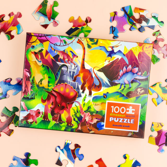 Dinosaur World 100 Piece Holographic Crocodile Creek Puzzle